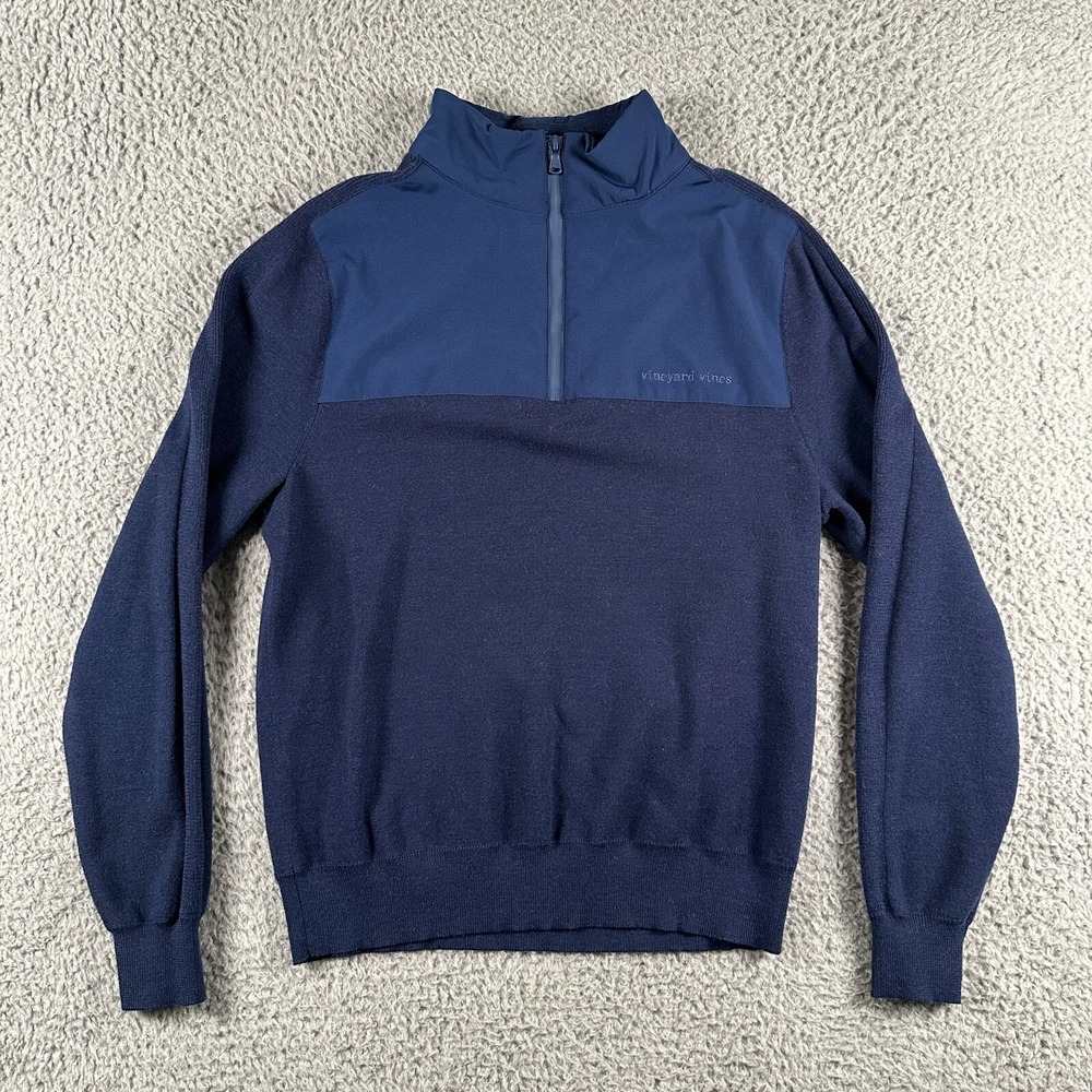 Vineyard Vines 1/4 Zip Sweater Mens S Blue Wind Pullover Merino‎ Wool Blend Golf